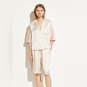 NWT Vince Satin Silk Pajama Shirt Blouse in Pale Alder